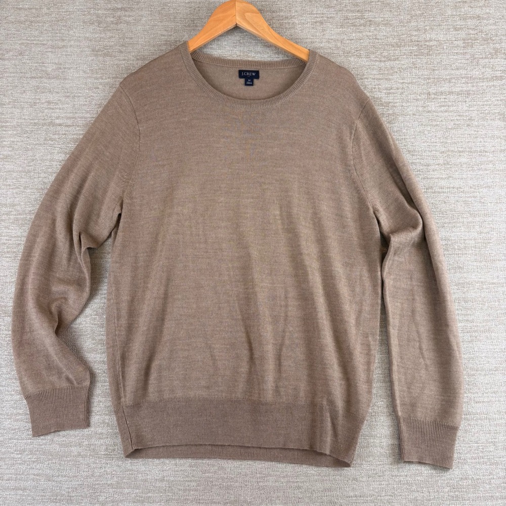 J.Crew Merino Wool Crewneck Sweater Mens M Brown EUC Minimalist Preppy Old Money